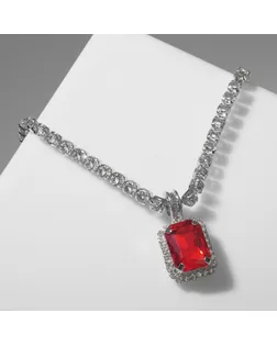 Колье «Драгоценность» квадрат, цвет бело-красный в серебре, 36 см арт. СМЛ-249760-1-СМЛ0009075214