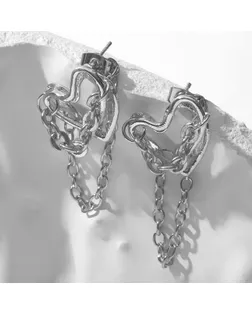 Серьги металл «Сердце» в цепях, цвет серебро арт. СМЛ-278865-1-СМЛ0009075222