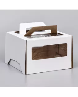 Коробка под торт 2 окна, с ручками, белая, 22 х 22 х 15 см арт. СМЛ-250033-1-СМЛ0009095456