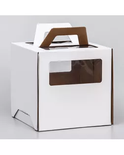Коробка под торт 2 окна, с ручками, белая, 24 х 24 х 24 арт. СМЛ-250035-1-СМЛ0009095458