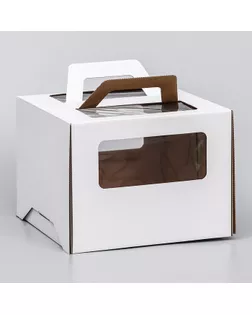 Коробка под торт 2 окна, с ручками, белая, 26 х 26 х 20 см арт. СМЛ-250036-1-СМЛ0009095459