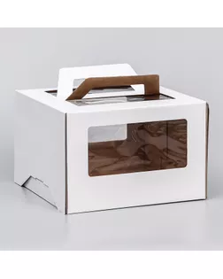 Коробка под торт 2 окна, с ручками, белая, 30 х 30 х 20 см арт. СМЛ-250038-1-СМЛ0009095461