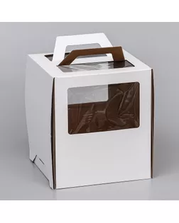 Коробка под торт 2 окна, с ручками, белая, 26 х 26 х 30 см арт. СМЛ-250039-1-СМЛ0009095464