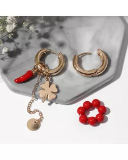 Серьги со съёмным элементом «Трансформер» клевер, цвет красный в золоте арт. СМЛ-251994-1-СМЛ0009321624