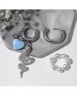 Серьги со съёмным элементом «Трансформер» змейка, цвет бело-синий в серебре арт. СМЛ-267199-1-СМЛ0009321635