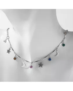 Чокер «Полумесяц» фазы луны, цветной в серебре, 35 см арт. СМЛ-251999-2-СМЛ0009321641