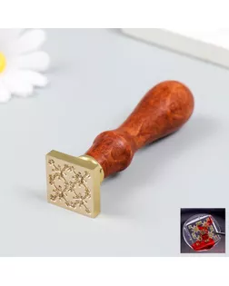 Печать для сургуча с деревянной ручкой "Цветы в узорах" 9х2,2х2,2 см арт. СМЛ-252276-1-СМЛ0009352507