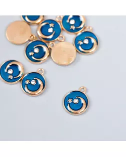 Декор для творчества металл, эмаль "Месяц со звездой" золото, тёмно-синий 1х1,2 см арт. СМЛ-252518-1-СМЛ0009371427