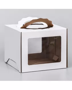 Коробка под торт 3 окна, с ручками, белая, 24 х 24 х 20 см арт. СМЛ-252843-1-СМЛ0009406606