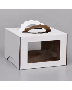Коробка под торт 3 окна, с ручками, белая, 30 х 30 х 20 см арт. СМЛ-252846-1-СМЛ0009406609