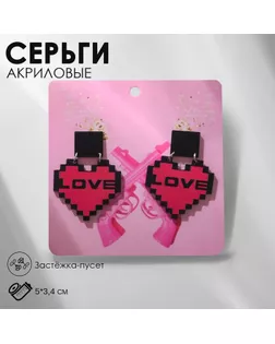 Серьги акрил ONE LOVE, цвет чёрно-розовый в серебре арт. СМЛ-253257-1-СМЛ0009440582