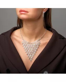 Набор 2 предмета: серьги, колье «Искры» квадраты, цвет белый в серебре, 30 см арт. СМЛ-253326-1-СМЛ0009445412