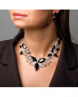 Набор 2 предмета: серьги, колье «Цветение» царское , цвет бело-серый в серебре арт. СМЛ-253335-2-СМЛ0009445425