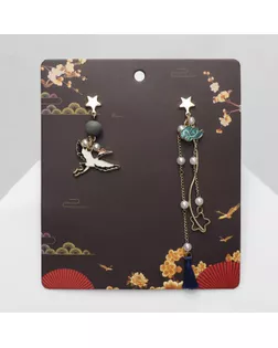 Серьги с жемчугом «Япония» аист и звёзды, цветные в золоте арт. СМЛ-266082-1-СМЛ0009473118