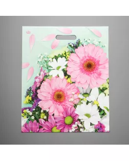Пакет "Нежные герберы", полиэтиленовый с вырубной ручкой, 38х45 см, 60 мкм арт. СМЛ-253902-1-СМЛ0009489601
