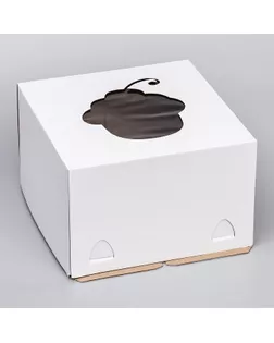 Коробка под торт с окном, "Пироженка", с усиленным дном, белая, 30 х 30 х 19 см арт. СМЛ-254516-1-СМЛ0009554317