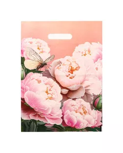 Пакет полиэтиленовый с вырубной ручкой "Нежные пионы", 30х40 см, 50 мкм арт. СМЛ-254646-1-СМЛ0009559544