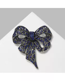 Брошь «Бант» узорчатый, цвет бело-синий в чернёном серебре арт. СМЛ-265453-1-СМЛ0009574966