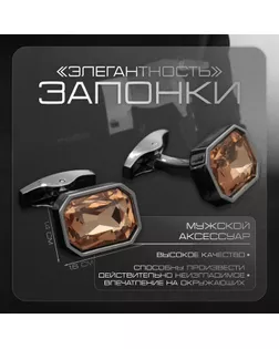 Запонки медные «Элегантность», цвет оранжевый в серебре арт. СМЛ-255020-1-СМЛ0009583013