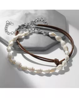 Браслеты на ногу «Ракушки», цвет бело-коричневый в серебре арт. СМЛ-255326-1-СМЛ0009604040