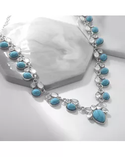 Колье под натуральный камень «Бирюза» с лунным камнем, цвет бело-голубой в серебре, 50 см арт. СМЛ-272333-1-СМЛ0009609133