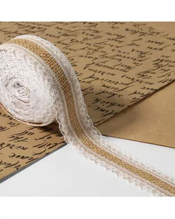 Лента холщовая «Кружево», натуральная, 40 мм, 4,5 ± 0,5 м, цвет белый арт. СМЛ-268464-1-СМЛ0009624122