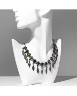 Колье «Индия» листья, цветное в чернёном серебре, 30 см арт. СМЛ-255994-1-СМЛ0009627018
