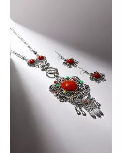 Набор 2 предмета: серьги, колье «Индия», цветной в чернёном серебре, 32 см арт. СМЛ-268908-1-СМЛ0009627041