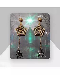 Серьги «Пауки» с паутиной, цвет серый в золоте, 8 см арт. СМЛ-256519-1-СМЛ0009667894