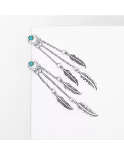 Серьги под натуральный камень «Перья» бирюза, цвет голубой в серебре арт. СМЛ-268911-1-СМЛ0009667959