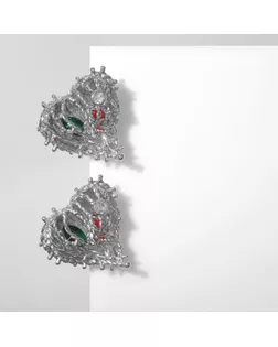 Серьги со стразами «Сердце» в проволоке, цветные в серебре арт. СМЛ-278851-1-СМЛ0009667998