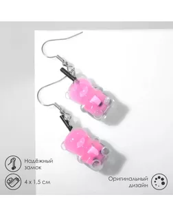 Серьги «Мишки» прозрачные, цвет чёрно-розовый в серебре арт. СМЛ-256642-1-СМЛ0009669402