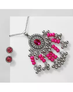 Гарнитур 2 предмета: кулон, серьги «Соло» овал, цвет малиново-белый в чернёном серебре, 48 см арт. СМЛ-256681-1-СМЛ0009669497