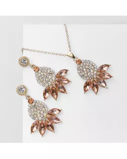 Гарнитур 2 предмета: кулон, серьги «Лотос», цвет бело-персиковый в золоте, 48 см арт. СМЛ-256683-2-СМЛ0009669505