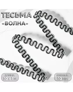 Тесьма декоративная «Волна», 10 мм, 10 ± 1 м, цвет серебряный/чёрный арт. СМЛ-256935-2-СМЛ0009679428