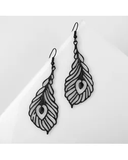 Серьги висячие «Перья» павлина, цвет чёрный матовый, 7,5 см арт. СМЛ-257009-1-СМЛ0009679639
