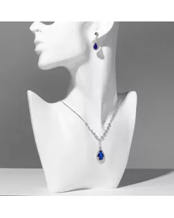 Гарнитур 2 предмета: кулон, серьги «Элеганс» капля миниатюрная, цвет бело-синий в серебре, 30 см арт. СМЛ-278916-1-СМЛ0009682203