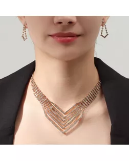 Набор 2 предмета: серьги, колье «Лёд», 6 рядов, цвет белый в золоте, 34 см арт. СМЛ-257083-2-СМЛ0009682211