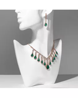 Набор 2 предмета: серьги, колье «Моник» водопад, цвет бело-зелёный в золоте, 30 см арт. СМЛ-257085-2-СМЛ0009682214