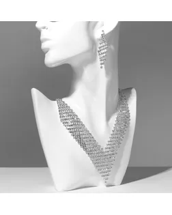 Набор 2 предмета: серьги, колье «Сияй» ромб, цвет белый в серебре, 30 см арт. СМЛ-257086-1-СМЛ0009682216