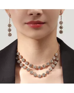 Набор 2 предмета: серьги, колье «Шик» круг, цвет белый в золоте, 30 см арт. СМЛ-257087-1-СМЛ0009682218