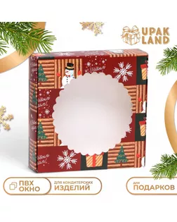Подарочная коробка сборная с окном "Новогодняя атмосфера", 11,5 х 11,5 х 3 см арт. СМЛ-273990-1-СМЛ0009685803