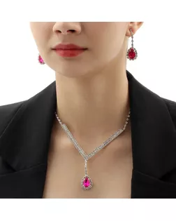 Набор 2 предмета: серьги, колье «Элит» капли треугольник, цвет розово-белый в серебре, 40 см арт. СМЛ-257345-5-СМЛ0009690741