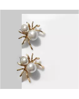 Серьги с жемчугом «Паук» миниатюрный, цвет белый в золоте арт. СМЛ-257365-2-СМЛ0009690793