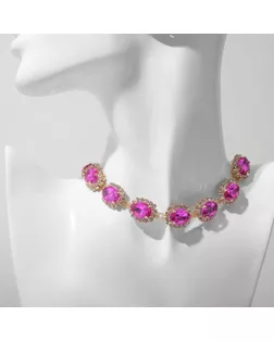 Колье «Бурлеск» овалы, цвет бело-розовый в золоте, 30 см арт. СМЛ-257495-1-СМЛ0009691719