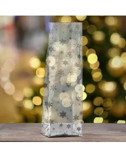Пакет подарочный новогодний с жёстким дном 11 х 17 х 55 Серебристый "Снежинки" арт. СМЛ-257840-1-СМЛ0009705363