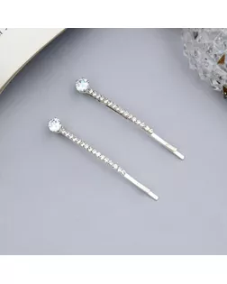 Невидимка для волос "Вивьен" (набор 2 шт) камни блеск круг, 5 см, серебро арт. СМЛ-258514-2-СМЛ0009732113