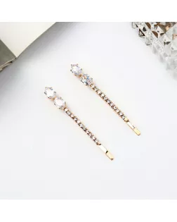 Невидимка для волос "Вивьен" (набор 2 шт) камни сияние овалы, 5 см, золото арт. СМЛ-258518-1-СМЛ0009732117