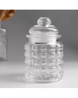 Банка для свечей стекло с крышкой фигурной "Квадратики" прозрачная 250 мл 7,5х7,5х12,5 см арт. СМЛ-258818-1-СМЛ0009759029