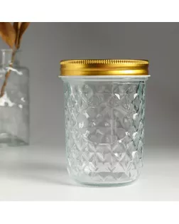 Банка для свечей стекло с крышкой "Ромбы" прозрачная 500 мл 8,5х8,5х12 см арт. СМЛ-258821-1-СМЛ0009759033